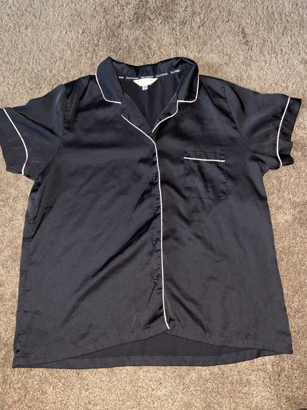 Juicy Couture Black Short-Sleeve Button-Up Top with White Piping